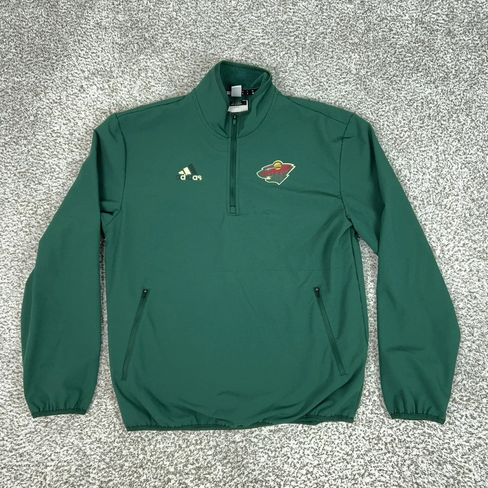 Minnesota‎ Wild Jacket Mens Small Green NHL Hockey Adidas Quarter Zip Pullover